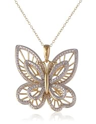 Yellow Gold Plated Sterling Silver Butterfly Pendant Necklace and Diamond Accent, 18"
