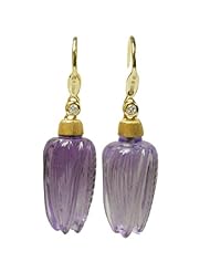 De Buman 18k Yellow Gold Genuine Amethyst and Diamond Earrings