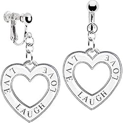 Handcrafted Sterling Silver White Live Laugh Love Clip Earrings
