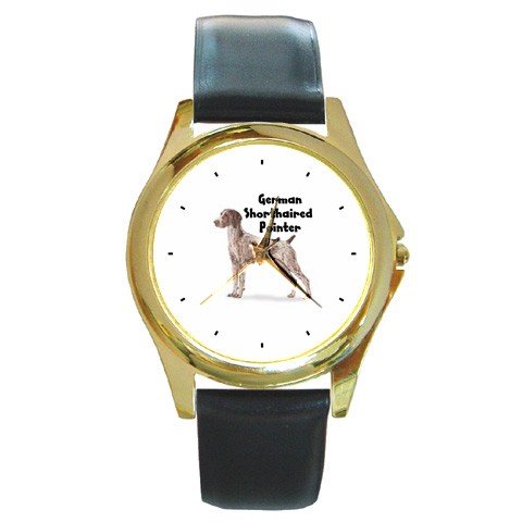 German Shorthaired Pointer Round Gold Metal Watch