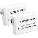 (Pack of 2) LP-E8 LPE8 LP E8 Li-ion Battery with Cover for Canon EOS 550D, EOS 700D, EOS 650D, EOS 600D, Rebel T2i, T3i, T4i, T5i, Kiss X4, X5, X6i, X7i SLR Digital Camera Batteries Also for BG-E8 Replacement Battery Grip, LC-E8E Charger