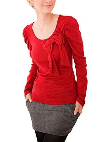 Allegra K Women Fall Winter Long Sleeve T Shirt Tops Bowknot Blouse