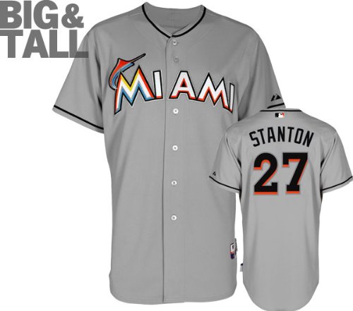 Mike Stanton Jersey: Big & Tall Miami Marlins #27 Road Grey Authentic Cool Baseâ