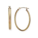 14k Gold Half-Round Sparkling Shine Diamond Cut 1 1/4"(30mm) Oval Hoop Earrings, HypoAllergenic
