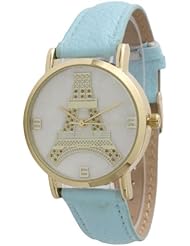 Ladies Eiffel Tower Design Leather Watch - Light Blue