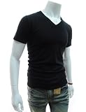 TheLees (VRS02) Mens Casual Slim Fit Slim Fit V-Neck Short Sleeve Tshirts Black Large(US Medium)