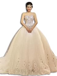 Strapless Tulle  Fitted Sequined   Ball Gown  Dress With Rhinestones