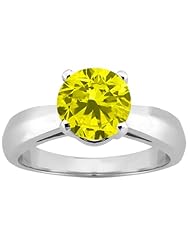 1.10 Ct Round Canary SI1/SI2 Diamond 18K White Gold Ring