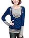 Allegra K Women Layered Tops Splicing Drawstring Hooded Tunic Shirt, Blue, Medium / US 10