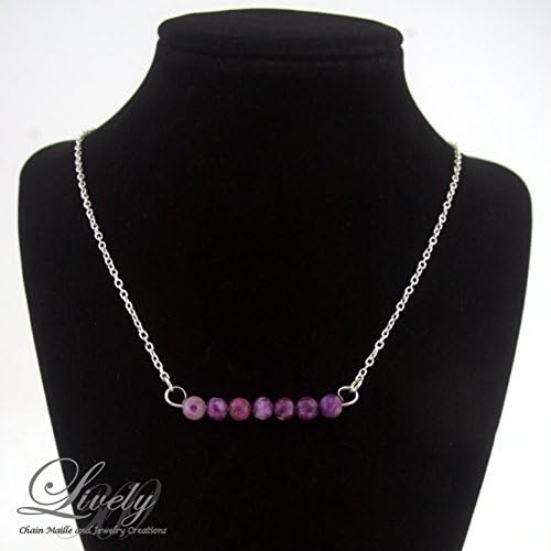 Silver-Tone Bar Necklace with Purple Jasper (Dyed) Beads