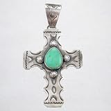 Large Sterling Silver and Turquoise Cross Pendant by Rocki Gorman, #9099