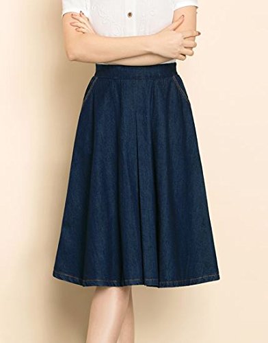 (ALLURE) フレア スカート デニム ミモレ丈 ウエストゴム シンプル AF0510