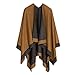 Cardigan Poncho Cape: Women Elegant Tan Camel Gray Cardigan Shawl Wrap Sweater Coat for Winter (Dark Grey Beige II)