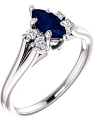 14K White Gold 8.00x4.00mm Marquise Cut Chatham Created Sapphire and Diamond Ring -- LIFETIME WARRANTY