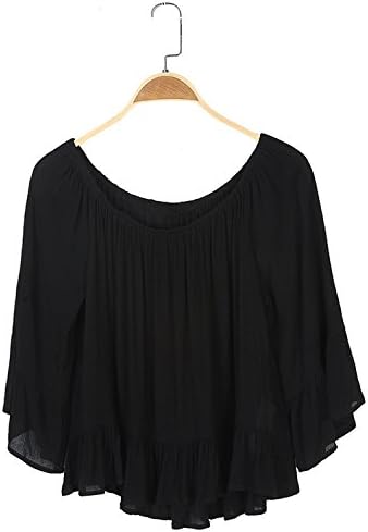 HGRA123 Chiffon Women Blouse Slash Neck Tops Ruffles Half Flare Sleeve (L)
