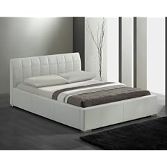 Bond Lederbett / Leder Bett Polsterbett Doppelbett Matratzen-Gr�sse 180x200 cm inkl. Lattenrost mit Holz-Rahmen und Chrom Standf�ssen Farbe: wei� - Design M�bel 2012