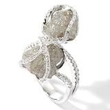 18K White Gold 15.83ct Rough Cut Silver Diamond Bypass Size 6 Ring