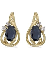 14k Yellow Gold Oval Sapphire And Diamond Teardrop Earrings