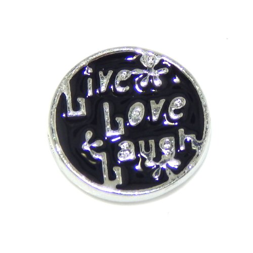 Pro Jewelry “Live, Love, Laugh on Black Enamel” Floating Charm for Locket Pendant
