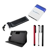 iKross Bluetooth Wireless Silicone Keyboard Black Tablet Leather Stand Case 3 Colors Universal Stylus SilverBlackRed Mini Brush for Toshiba Thrive 101-inch Android Tablet AT105-T1016 AT105-T108 AT105-T1032 on sale