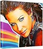Evangeline Lilly - Pop Art Print (Multicolour; Rainbow Bubbles Background) 30 x 30 x 2 cm Medium Square Deep Box Canvas