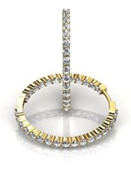 14KT Yellow Gold Beautiful Shared Prong Diamond Hoop Earrings containing Sixty Round Brilliant Cut Diamonds Total. 1 1/5 CTW