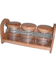 Buy 3 Pc Glass Canister with Rack *Bamboo Products* by AZ GIFTS