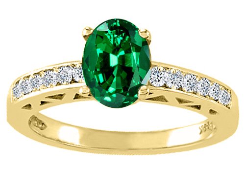 Tommaso Design(tm) Oval 8x6mm Simulated Emerald And Diamond Solitaire Engagement Ring