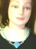Jade Blue Crystal and Silver Beads Choker Necklace and Matching Earrings for Women and Teens