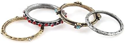 Fashion Lady 4 in 1 Retro Ancient Antique Rhinestone Mysterious Figure Rings Set