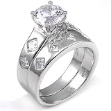 Cubic Zirconia Silver Wedding Ring Set - size 5