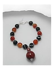Black Agate Bracelet In 92.5 Sterling Silver