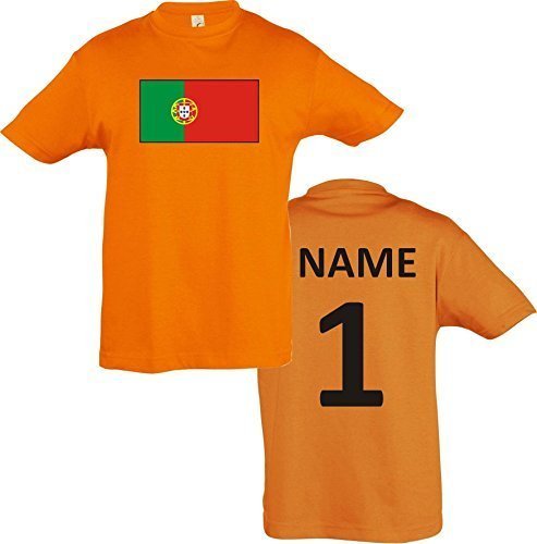 Kids T-Shirt Portugal Ländershirt mit Wunschnamen und Nummer diverse Farben, Farbe orange, Größe 116