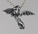 Sterling Silver Small Dragon Pendant Necklace With a 1 inch wingspan.