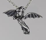 Sterling Silver Small Dragon Pendant Necklace With a 1 inch wingspan.