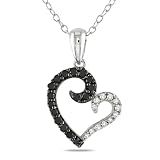Sterling Silver 1/4 CT TDW Black and White Diamond Heart Pendant (G-H, I3)