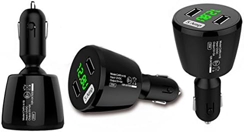 Saflyse 4 in 1 Dual USB Car Charger with Digital Ampere Voltage Meter and Thermometer Measurement Range Amperemeter(5-25 V) Voltmeter (0-5a) Thermometer( -20โ-80โ) - (Black)