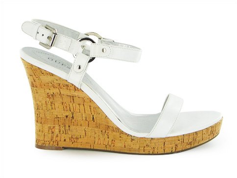 Guess Tale White Leather Sandals on Cork Wedge from Guess