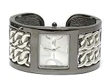 Dark Gray Metal Chain Deco Bangle Woman's Watch Jewelry