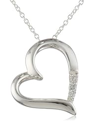 Sterling Silver 3-Stone Resting Heart Pendant Necklace (0.07 CTTW, I-J Color, I2-I3 Clarity), 18"