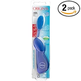 Radius Original Right Hand Toothbrush, Soft Bristles, (Adult),  Colors May Vary (Pack of 2)