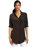 Three Dots Women's De Chine Rolled Up Sleeve Tunic Shirt