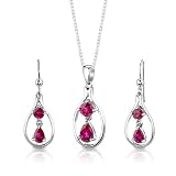 Sterling Silver Rhodium Finish Multishape Ruby Pendant Earrings and 18 inch Necklace Set