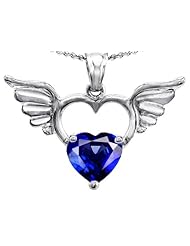 Original Star K (tm) Wings Of Love Birthstone Pendant with 8mm Heart Shape Created Sapphire in .925 Sterling Silver