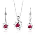 Sterling Silver Trillion Cut Ruby Pendant Earrings and 18 inch Necklace Set