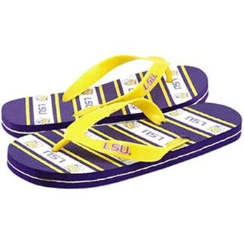 LSU Tigers NCAA Unisex Thematic Striped Flip Flops - L