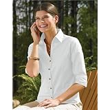 Premium Quality Ladies Affinity 3/4 Length Sleeves Dress Shirt - White, Ladies Medium