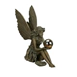 Napco Bronze-Finish Sitting Fairy with Gazing Ball, 15-Inch Long