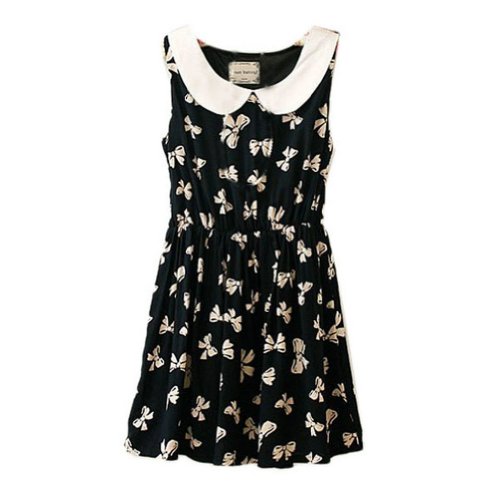 Urparcel Women Vest Mini Dress Peter Pan Collar Bowknot Sleeveless Sundress Sexy
