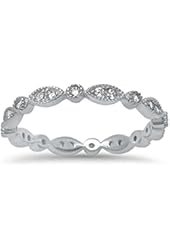 Marquis & Round Cubic Zirconia Eternity Band .925 Sterling Silver Ring Size 3-12